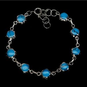 925 Sterling Silver Bracelet 7" with Natural Turquoise 6mm Gemstone
